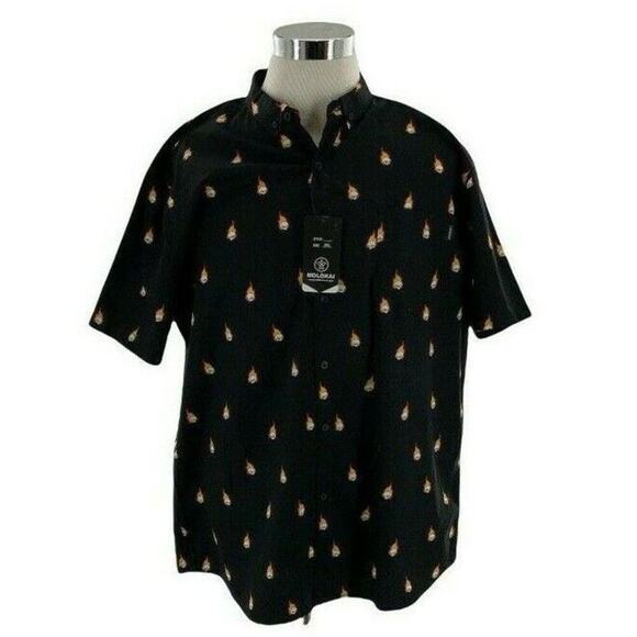 Molokai Surf Co. Shirt Mens XL Short Sleeve Flaming Skull Print Pocket Top NEW - Picture 4 of 11